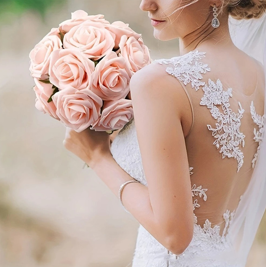 25pcs Artificial Rose Flowers with Stems for DIY Wedding Home Decor NEW