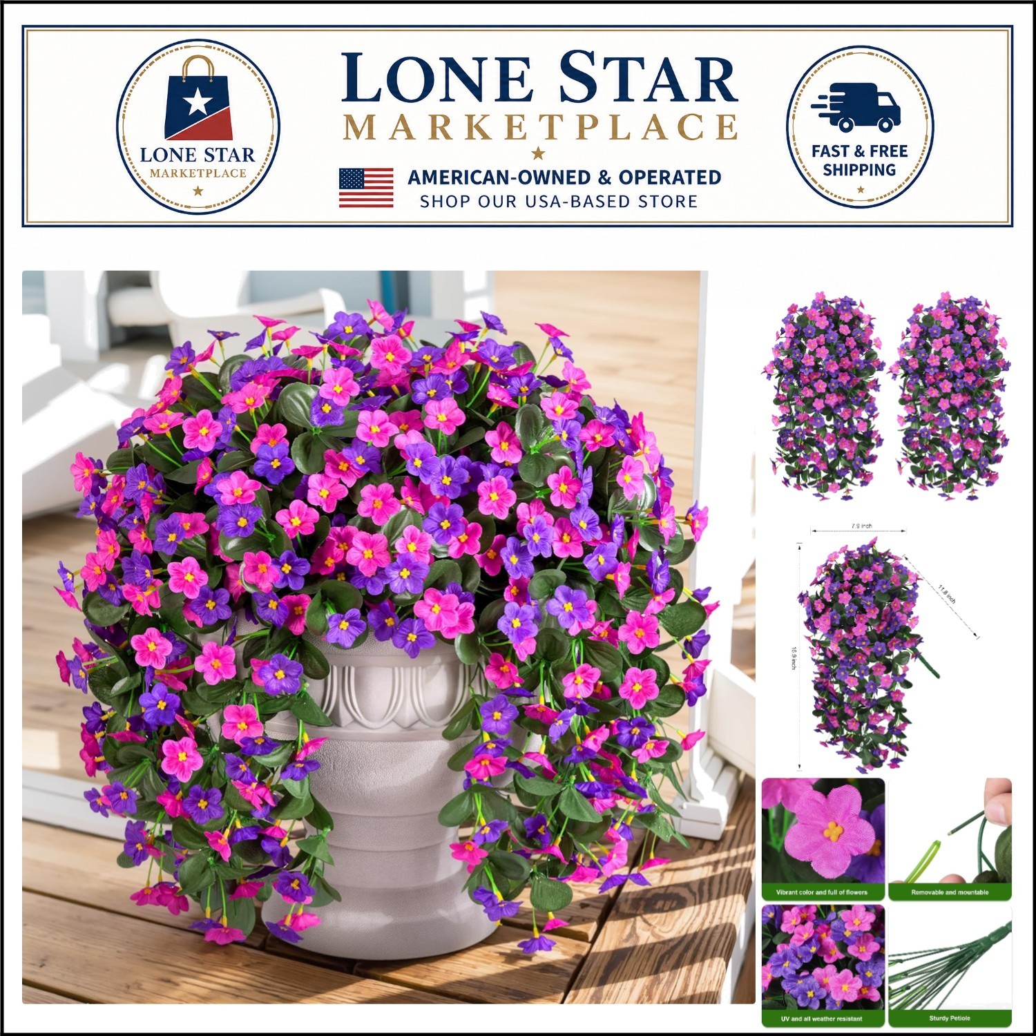 Elegant Silk Orchid Hanging Flowers – 2 PCS Dark Purple & Fuchsia for Outdoors