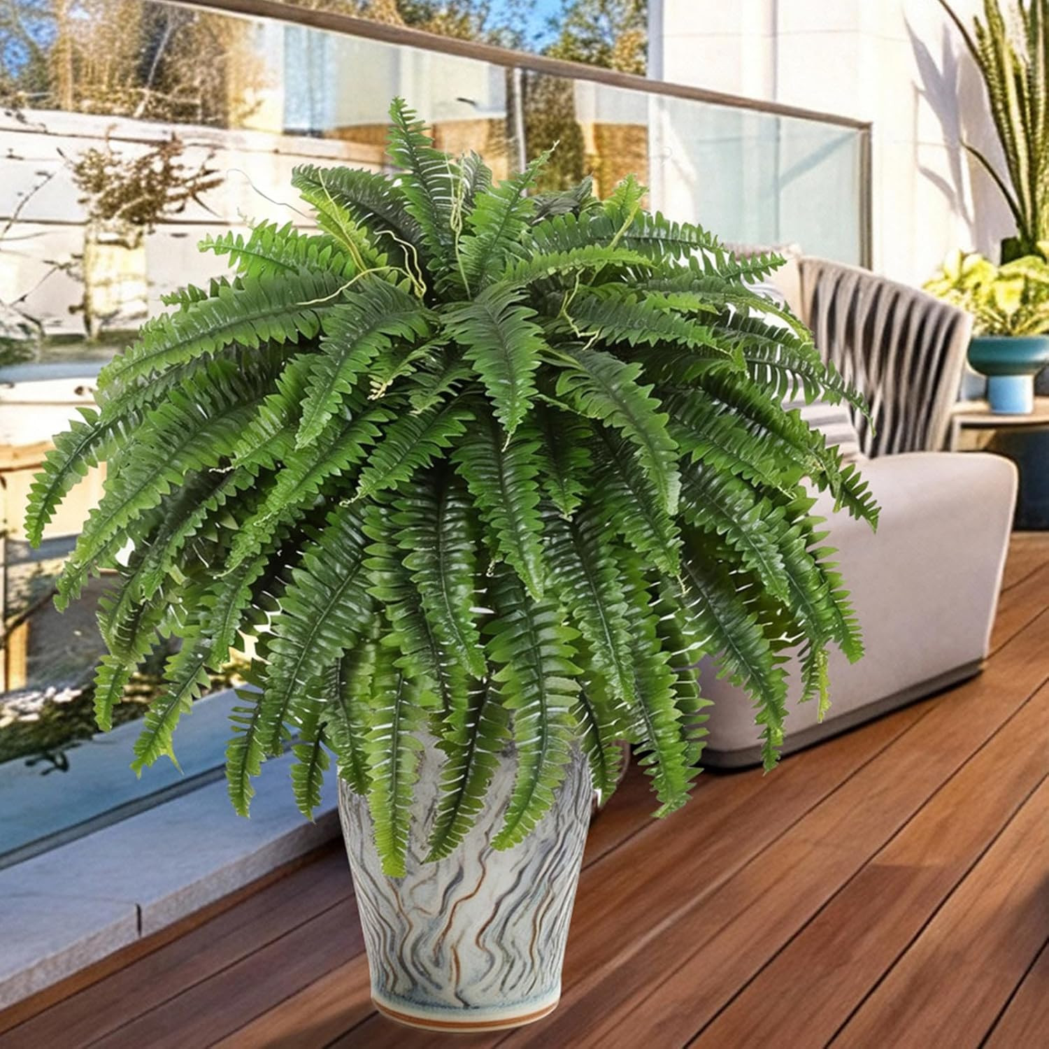 2 PCS Artificial Ferns for Outdoors, 50″ Fake Ferns Artificial Plants Large Real