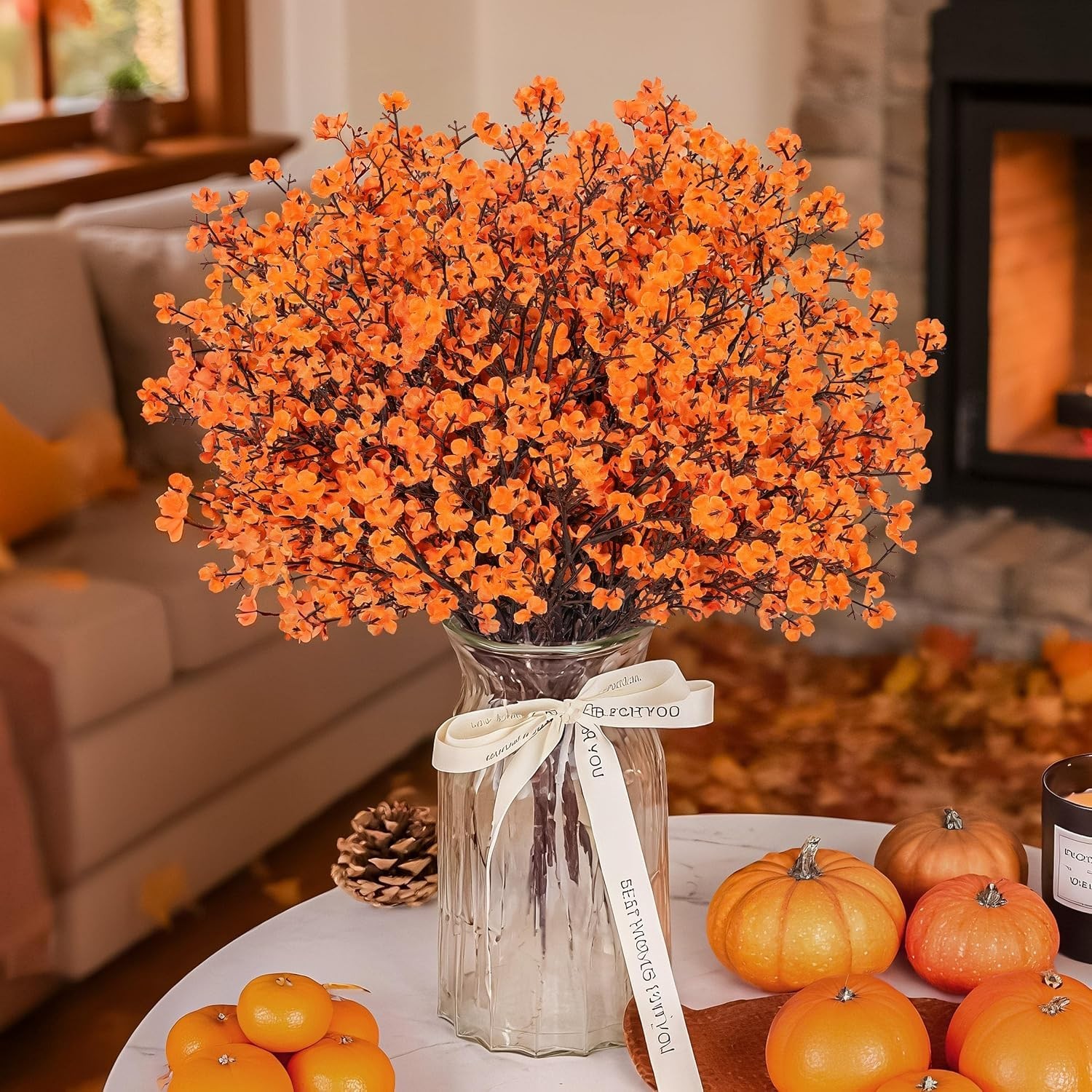 Lifelike 10 Pcs Artificial Flowers – Orange Baby Breath for Home Arrangements