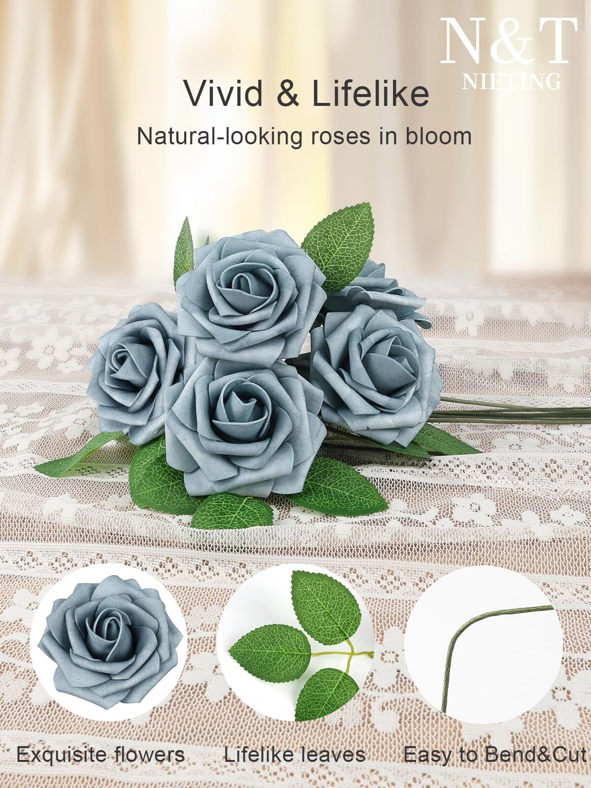25 Pcs Dusty Blue Gray Foam Roses Fake Flowers DIY Wedding Cake Party Decor
