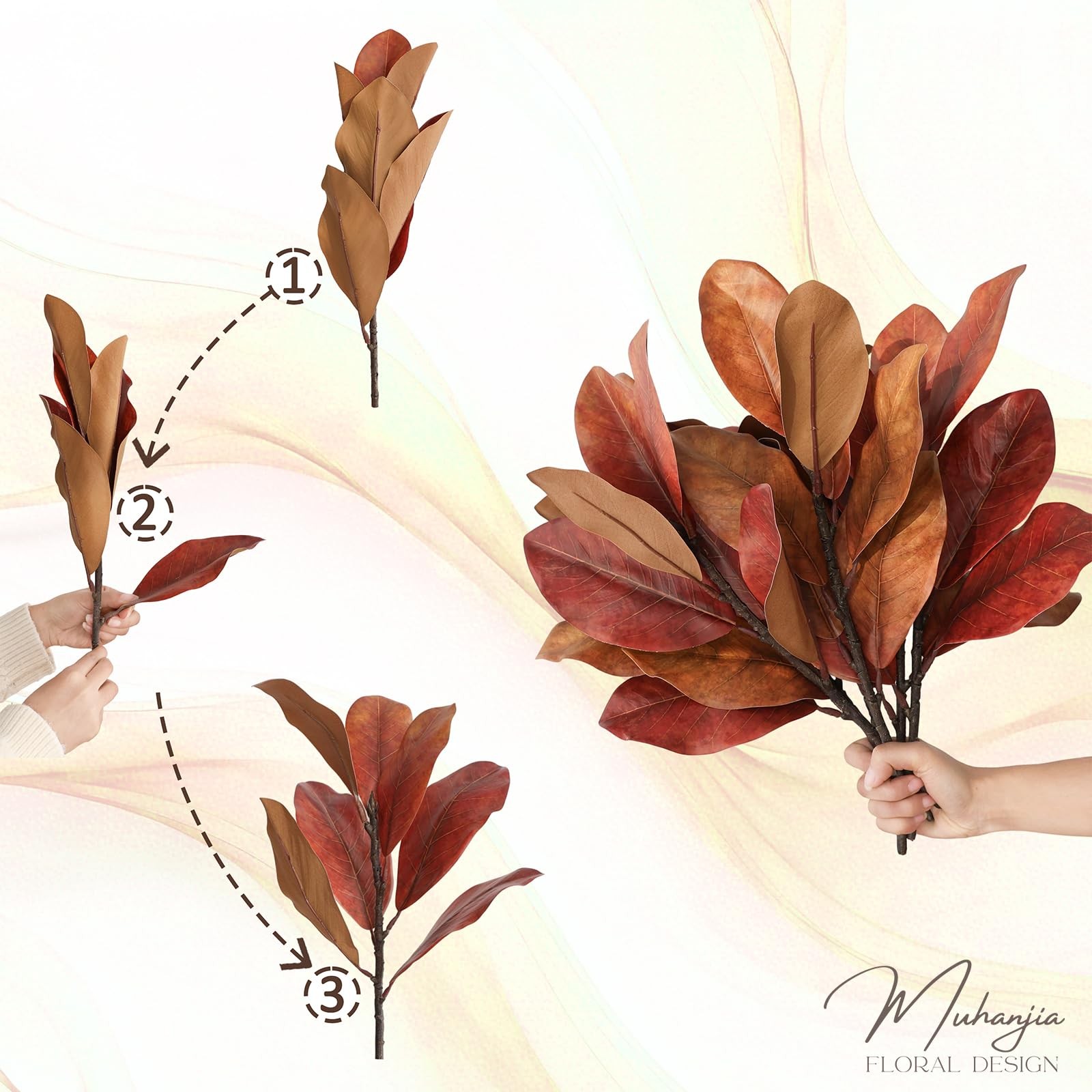 Magnolia Leaves 3D Artificial Magnolia Stems Branches for Vase Real Touch Fak…