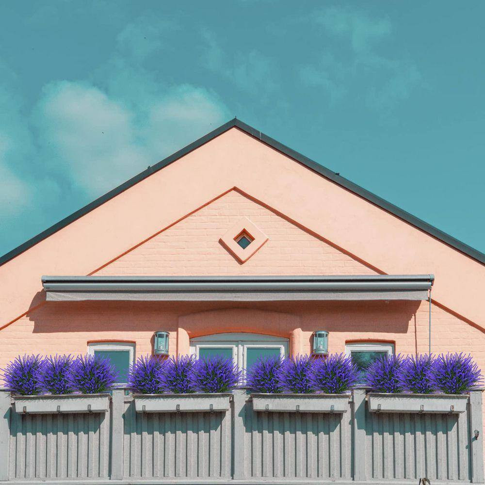 14 in Purple 12 Bundles Artificial Lavender Faux Plastic Shrubs Fake Outdoor Flo