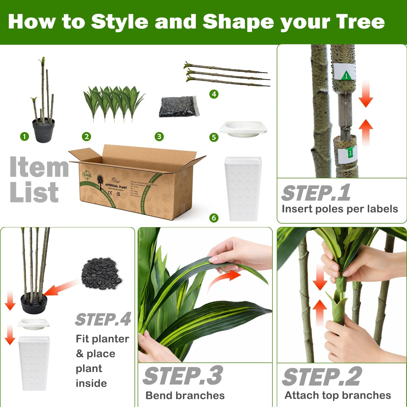 Artificial Yellow Dracaena Tree Indoor, 7FT Tall Fake Floor Plants with White…