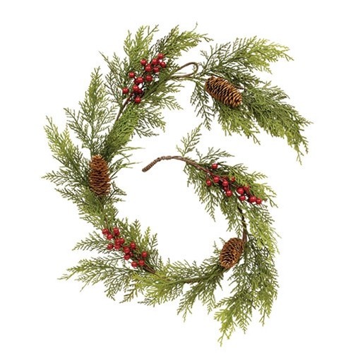 SALE! Primitive Farmhouse Christmas CEDAR PINE RED BERRY GARLAND Vine Swag 5 ft.