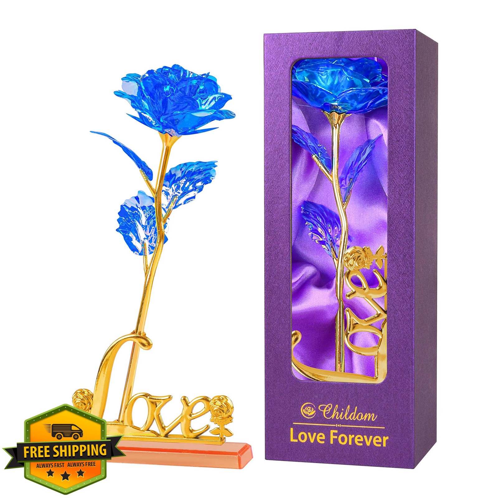 Childom Blue Rose Flower Gift Her Women Mom Wife Grandma Love Stand