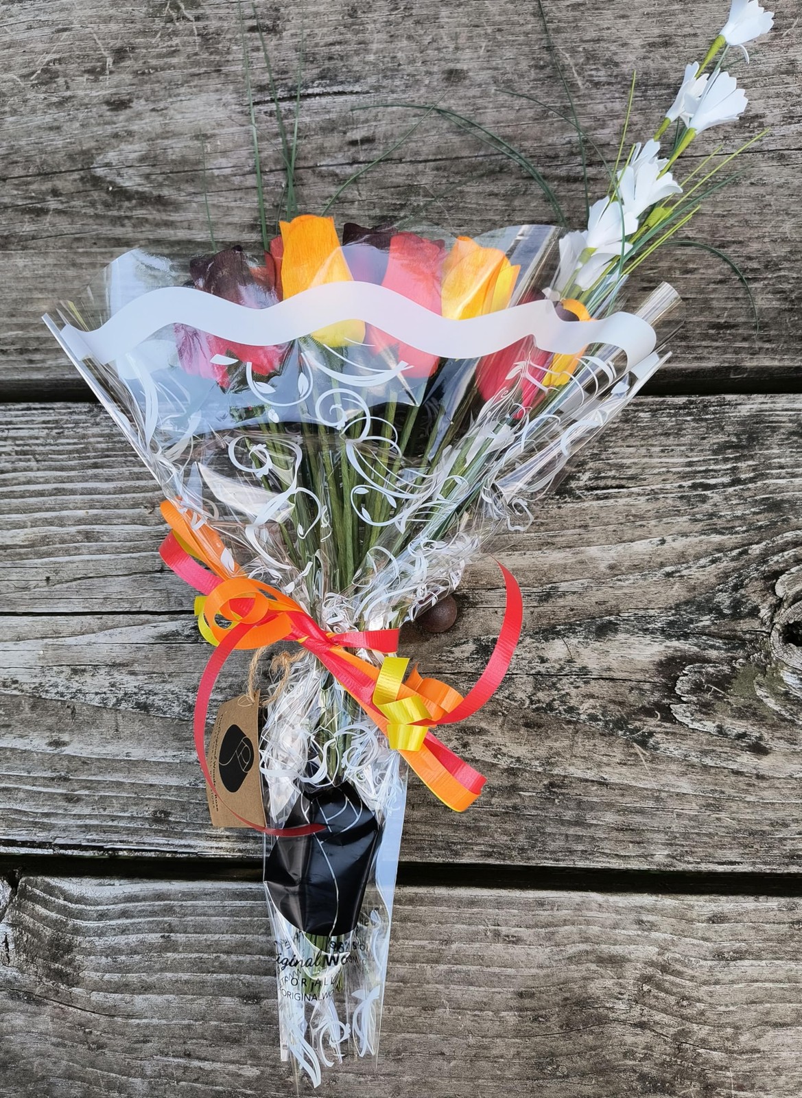 24 Pcs Dark Fall Harvest Colors Yellows Oranges Reds Wooden Rose Bouquet