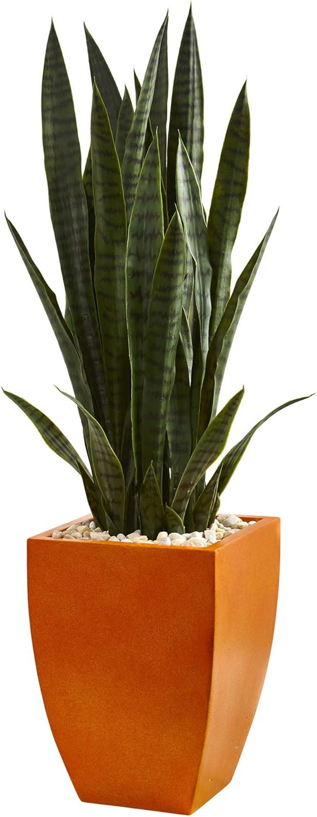 4-Ft. Sansevieria Artificial Plant in Stylish Orange Planter – Silk Greenery