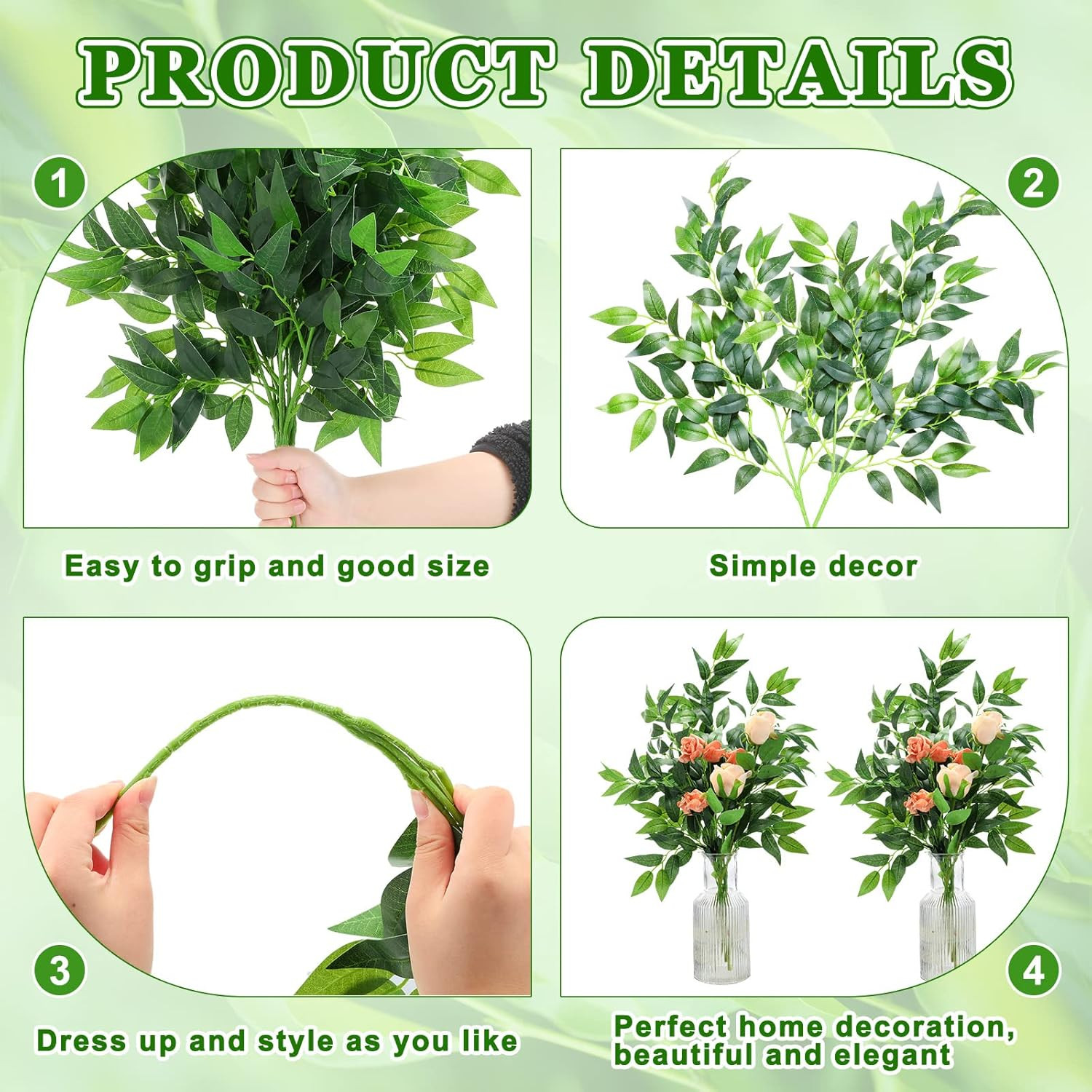 30 Pcs Artificial Italian Ruscus Greenery Stems 26.8 Inch Hanging Greenery Spray