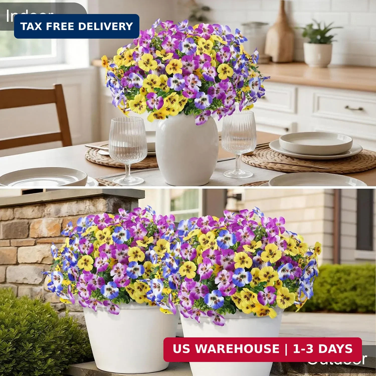 Artificial Pansies Flowers for Outdoor Faux Flower Spring Summer Decor, 12 Bundl