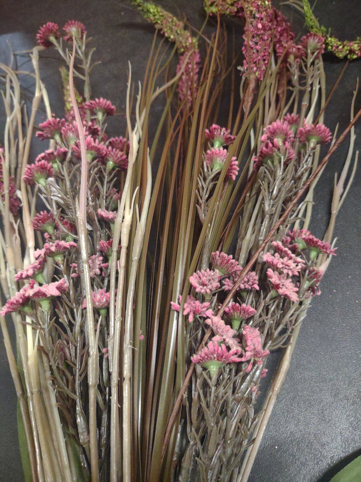 Vintage 22″ Plastic & Silk Bush, Swamp Lily Grass Plant Arrangement, Mauve Pink