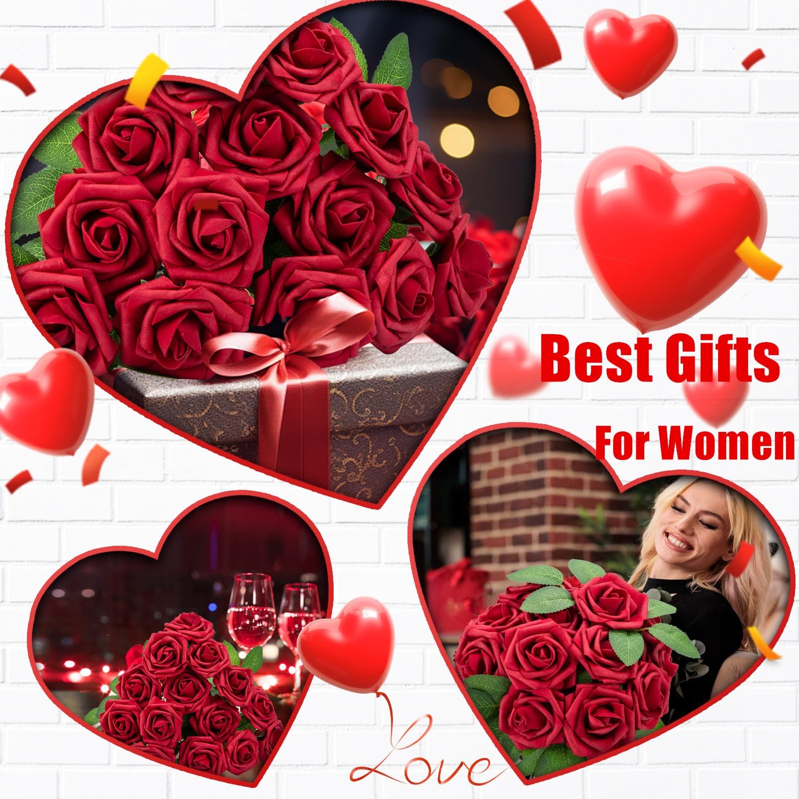 100Pcs Red Fake Roses Artificial Flowers Foam Rose Bulk with Stems