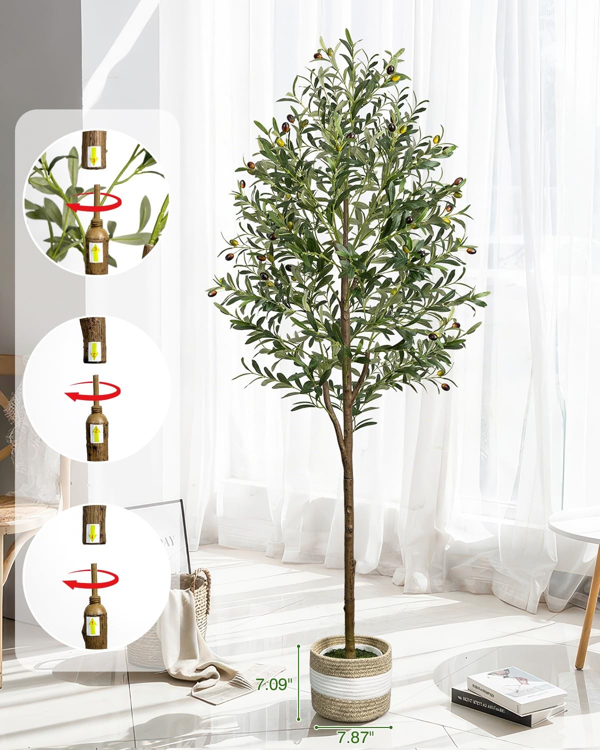 6FT Artificial Olive Tree – Indoor Tall Faux Olive Trees with Planter&Basket,…