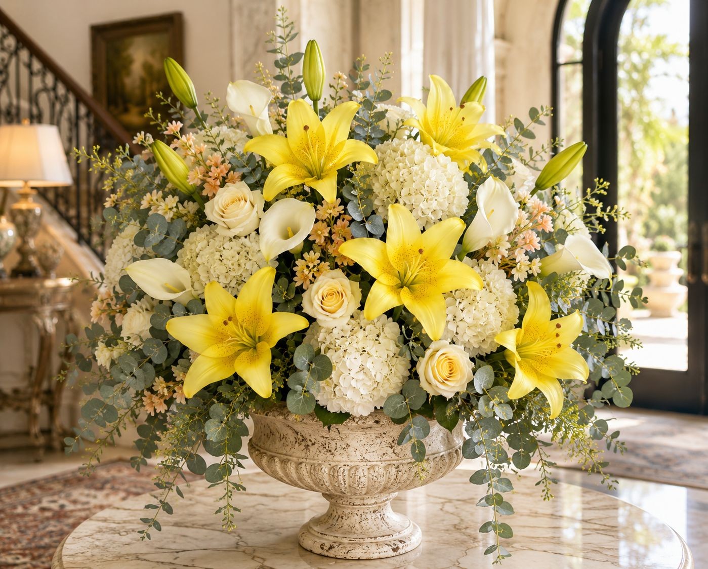 Real Touch Yellow Lily Stems Set of 2, Artificial Lily Flowers, Faux Floral Stem
