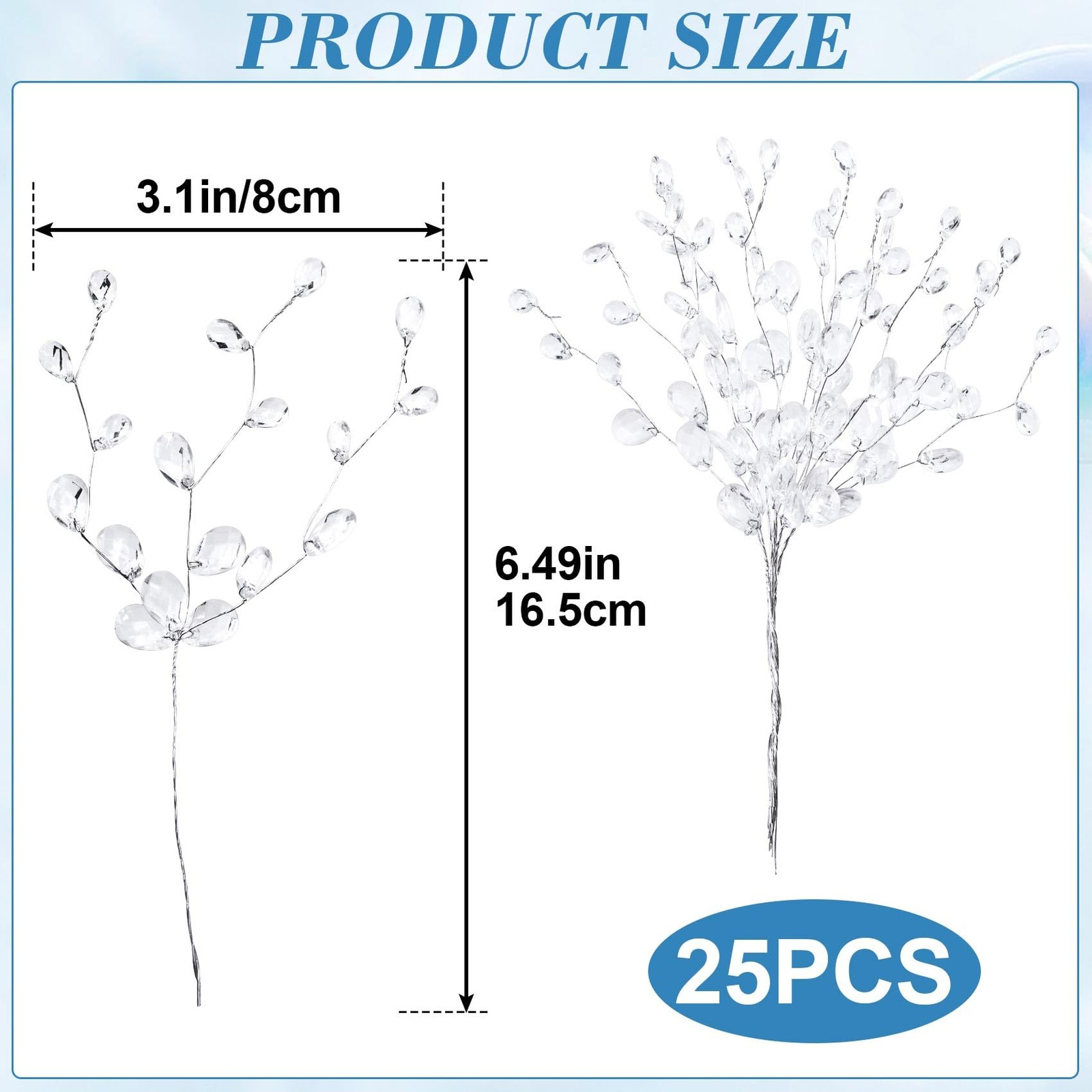 25 PCS Acrylic Crystal Flower Branches Artificial Bead Drop White Picks