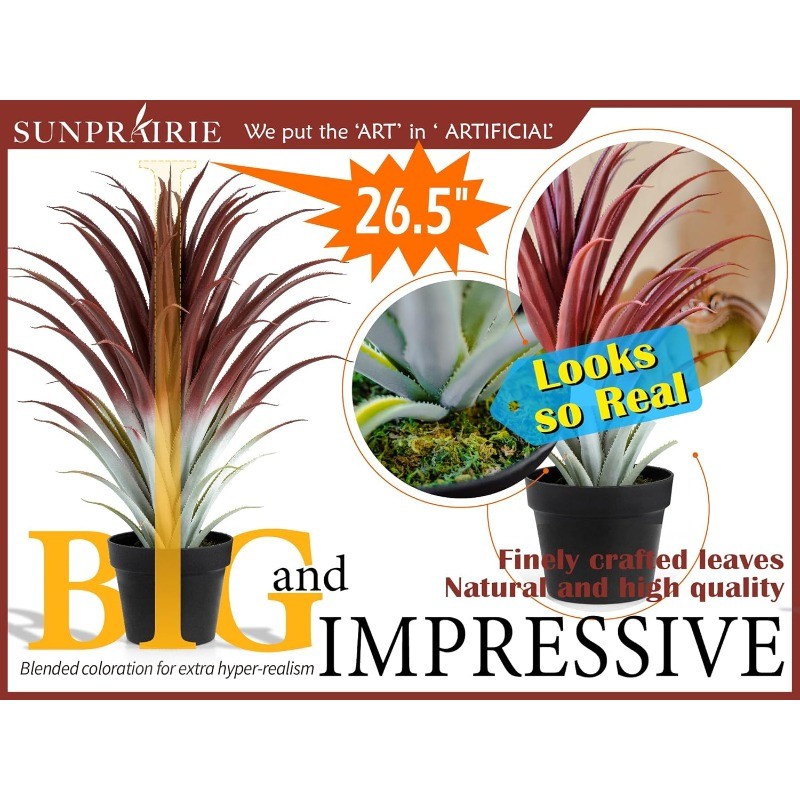 Hyper Realistic Big Red Artificial Aloe Vera Plant 26 Inches Tall. Large Faux