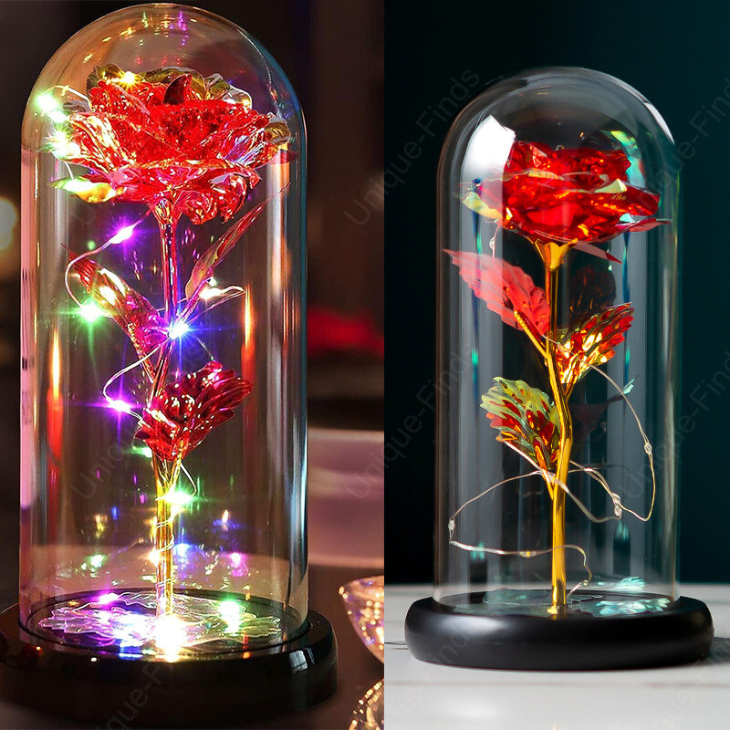 Preserved Eternal Rose In Glass Demo Flower Dome LED Light Valentine’s Day Gift