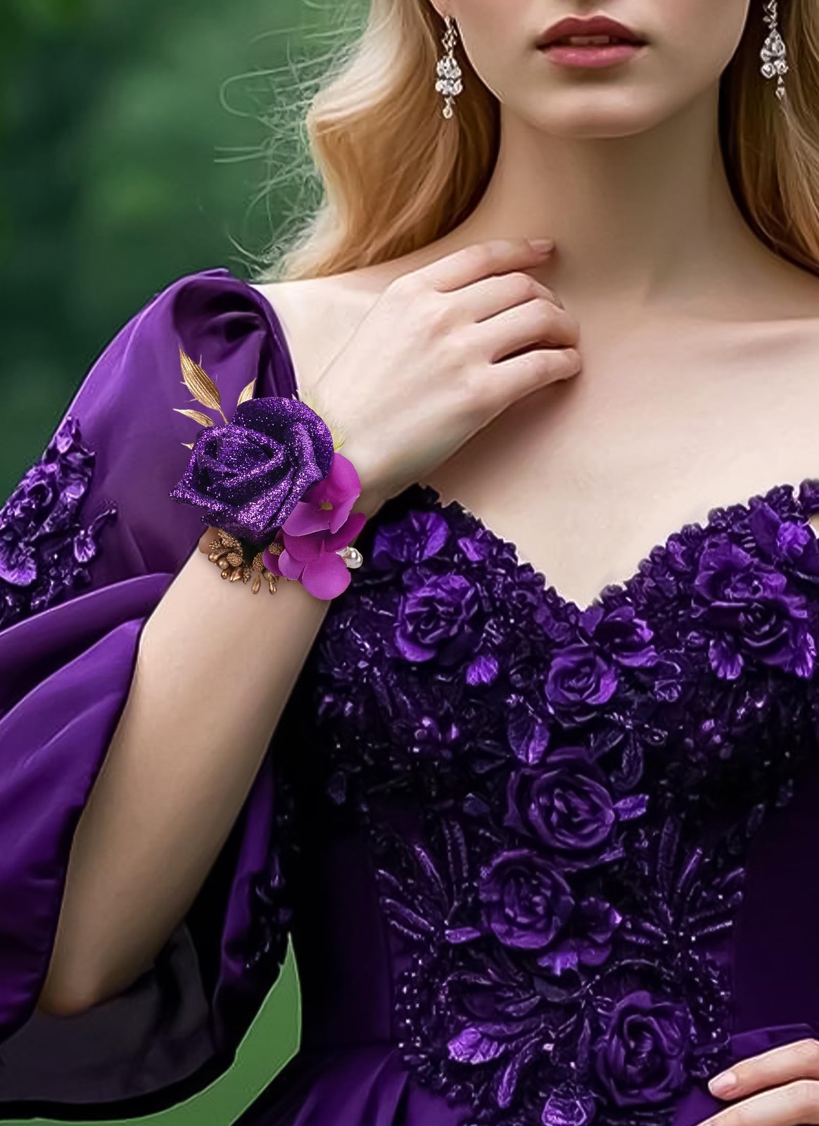 Purple Rose Boutonniere and Corsage Set – 2 Pcs Artificial Flowers Wrist Cors…