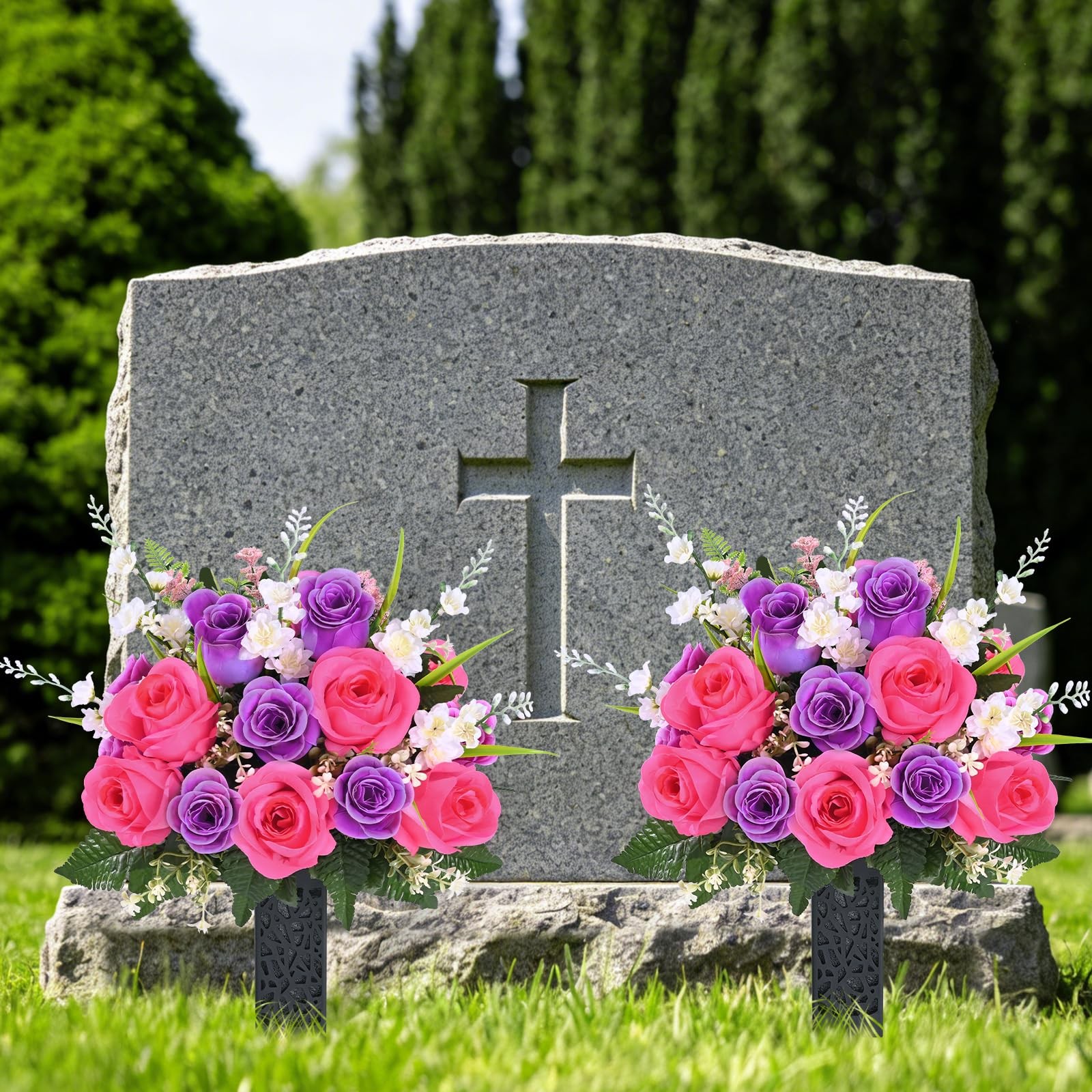 MARTINE MALL 2 Sets Artificial Cemetery Flowers for Grave, Realistic Grave Fl…