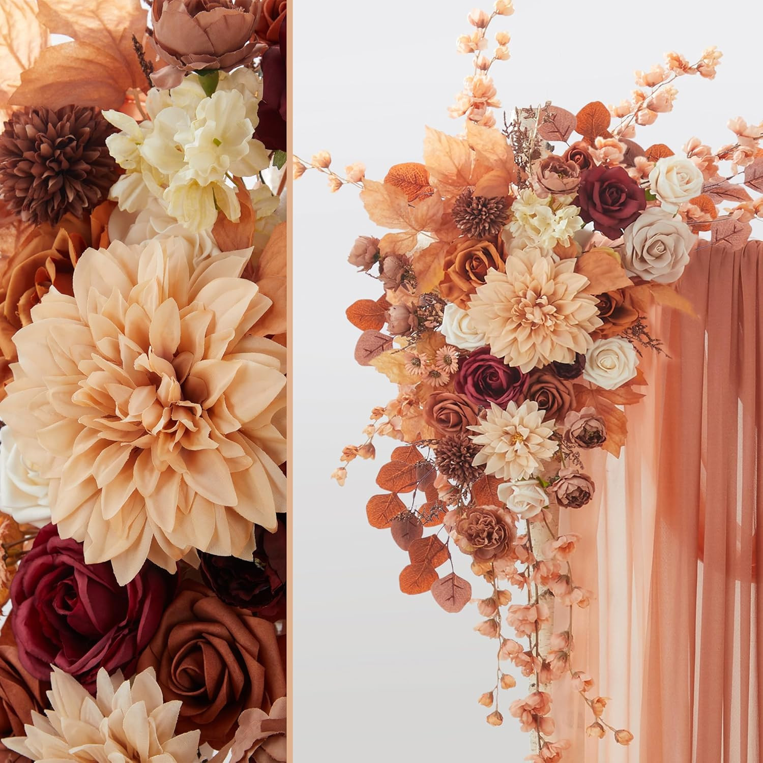 Burnt Orange Wedding Arch Flowers Kit – 4pcs with Draping Fabric