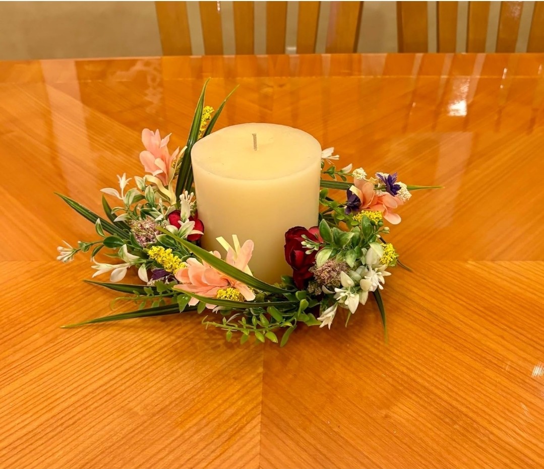 4.25″ Wild Artificial Multicolor Spring Flower Candle Ring Set of 2