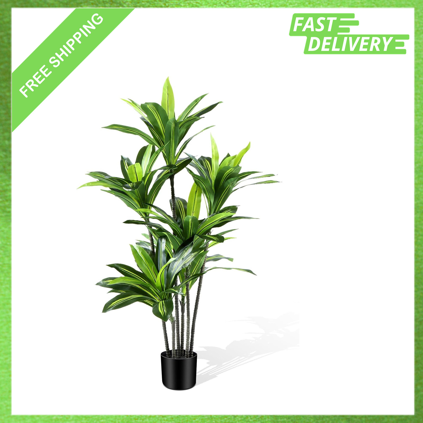 Artificial Dracaena Plant 4Ft Tall Indoor Fake Tree with Lifelike Leaves in Pot