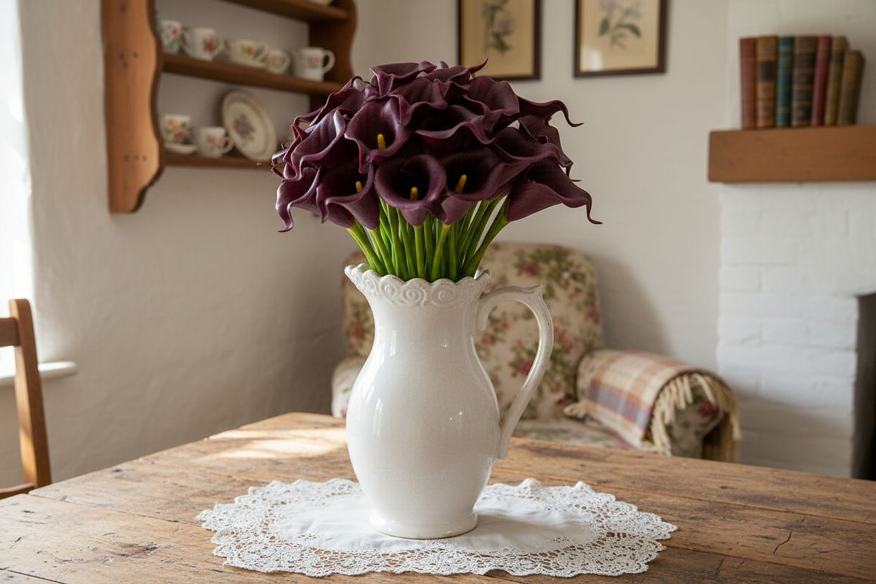 Eggplant Faux Calla Lily Stems 15 Inch Wedding Artificial Flowers Moody Event De