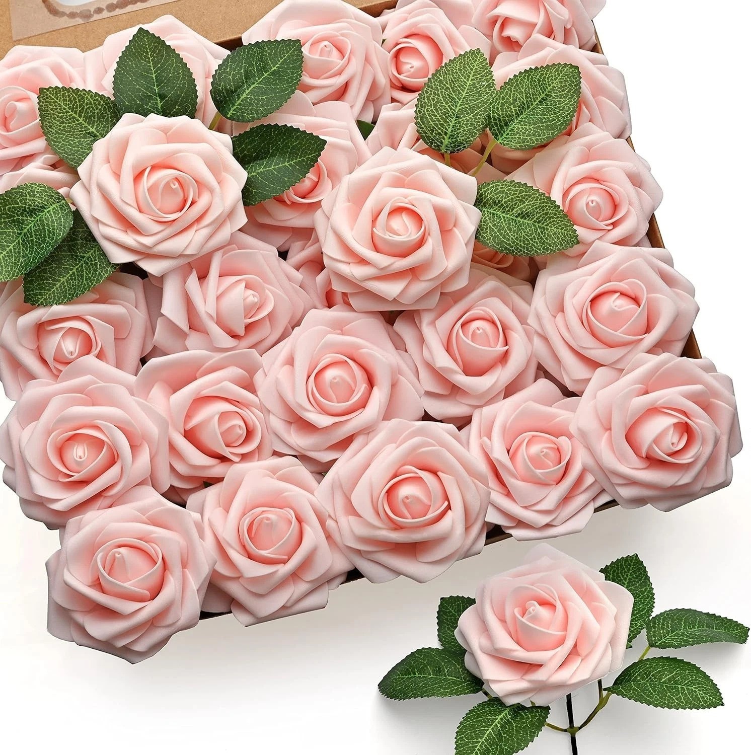 50 Blush Pink Foam Artificial Roses – Perfect for DIY Wedding Decor & Crafts