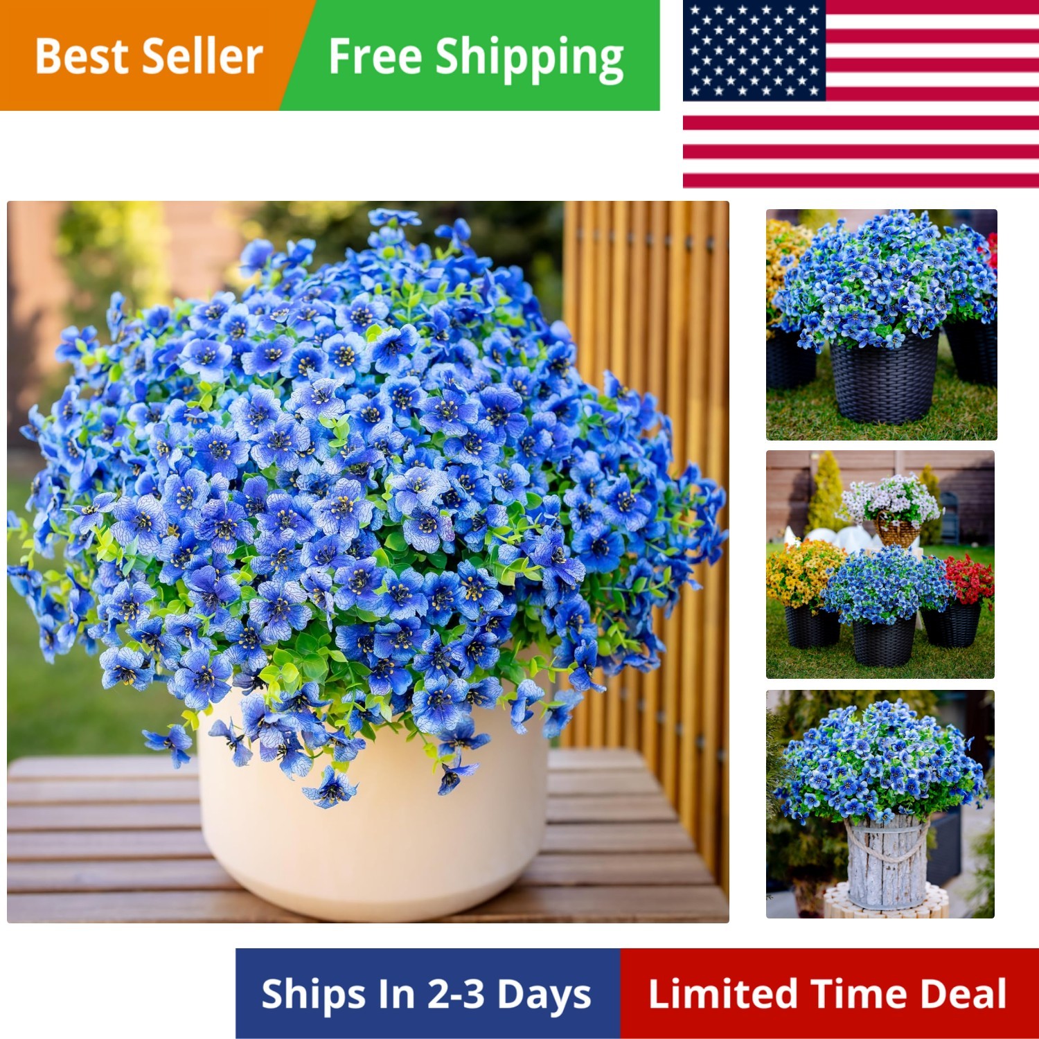 Artificial Flowers for Outdoors Fake Plants – 16 Bundles Faux Outside Greener…