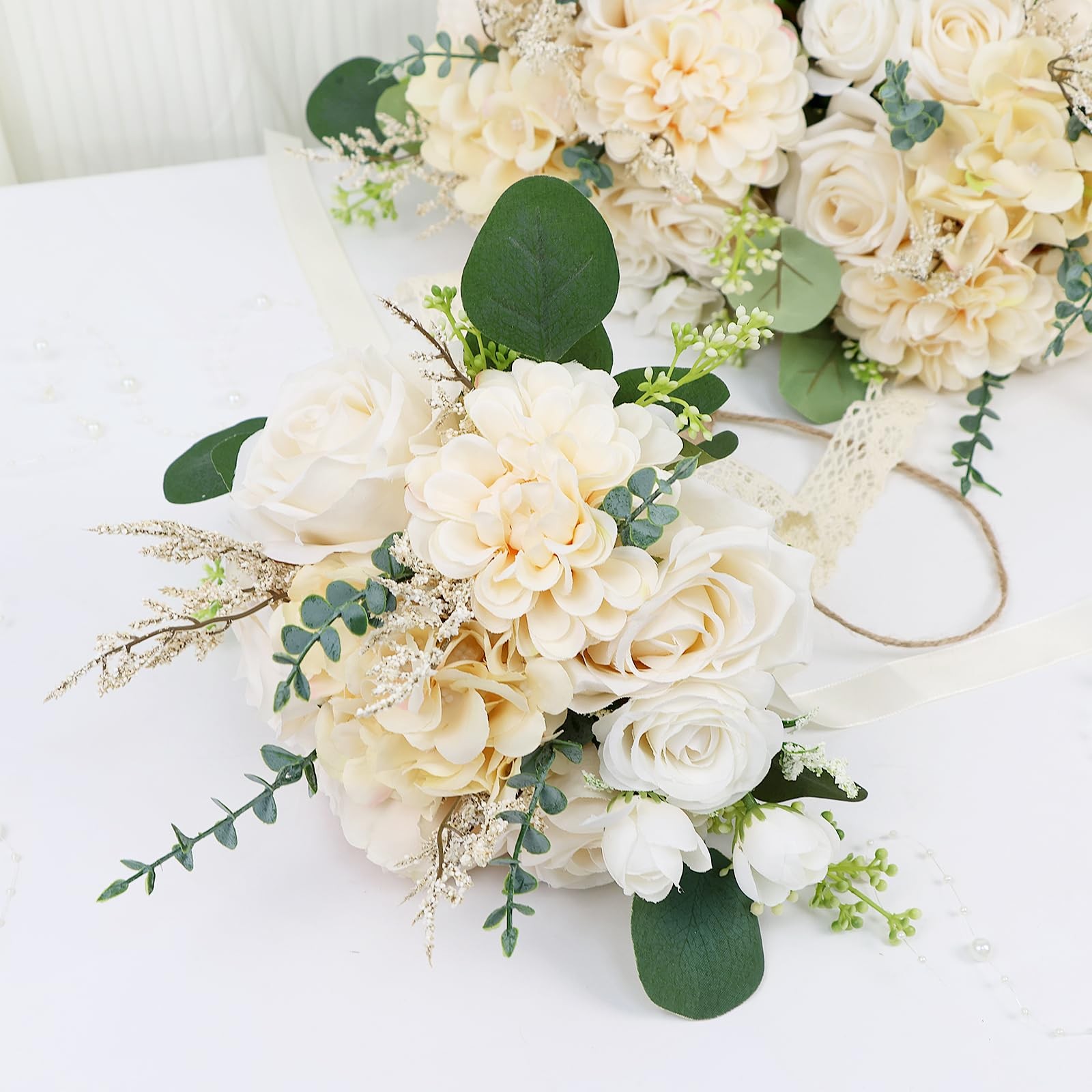 Set of 2 Bridesmaid Bouquets for Wedding, 9 Inch Boho Bridesmaid Flowers for …