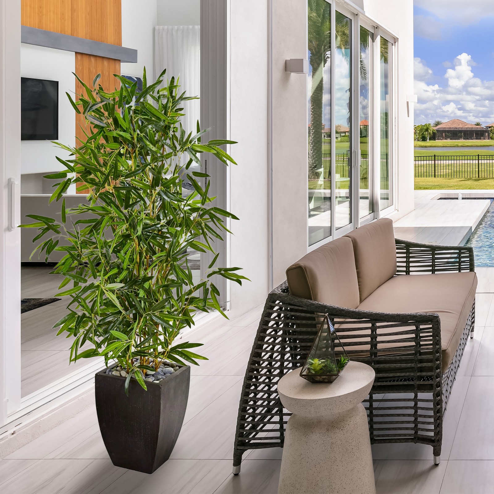 Nearly Natural 5ft Bamboo Tree in Black Planter (Real Touch) UV Resistant