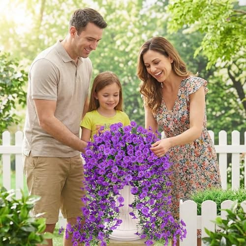Artificial Flowers for Outdoors, Fake Hanging Flowers for 2 Pack Purple