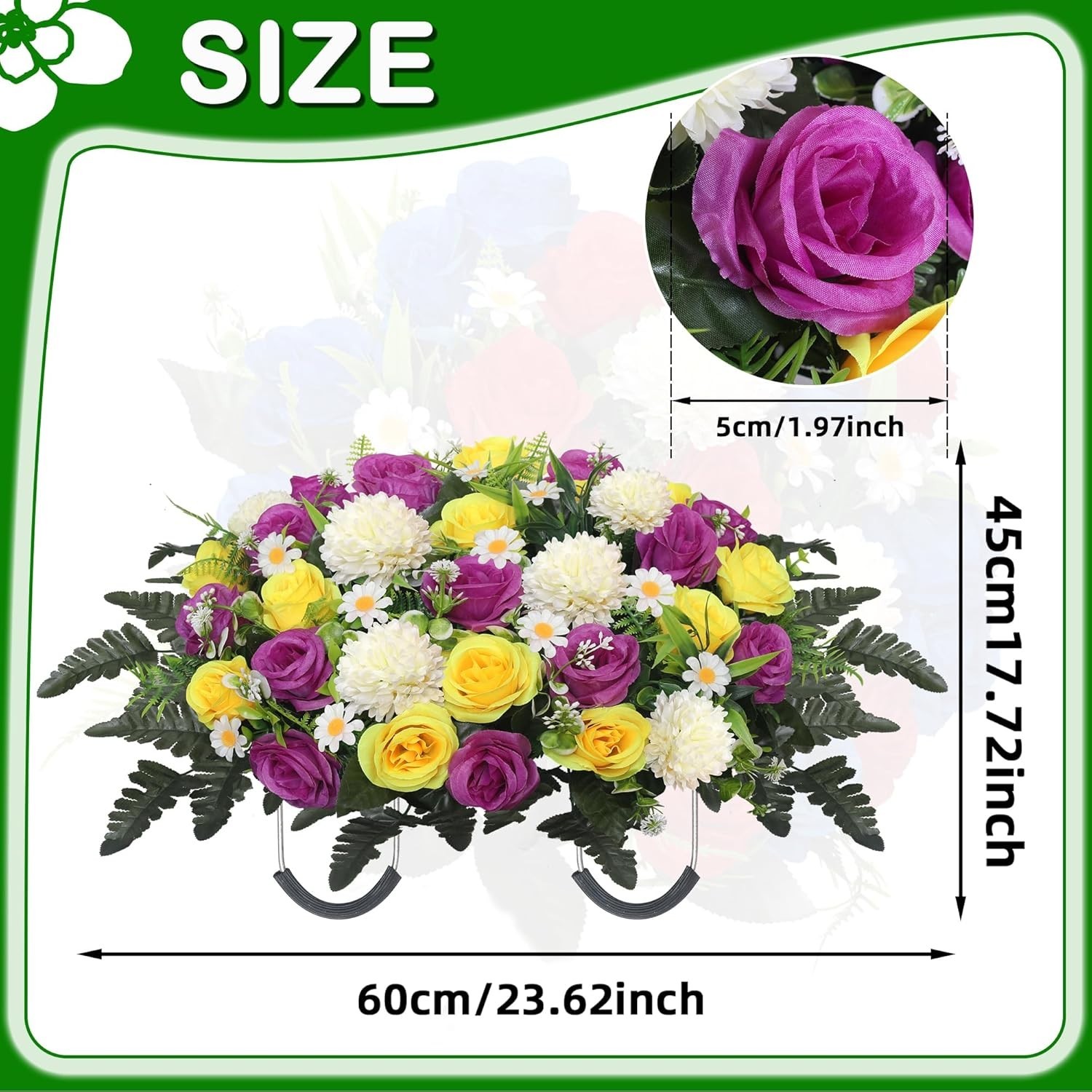 Headstone Flower Saddle,Large Artificial Cemetery Flowers for Grave Roses & C…