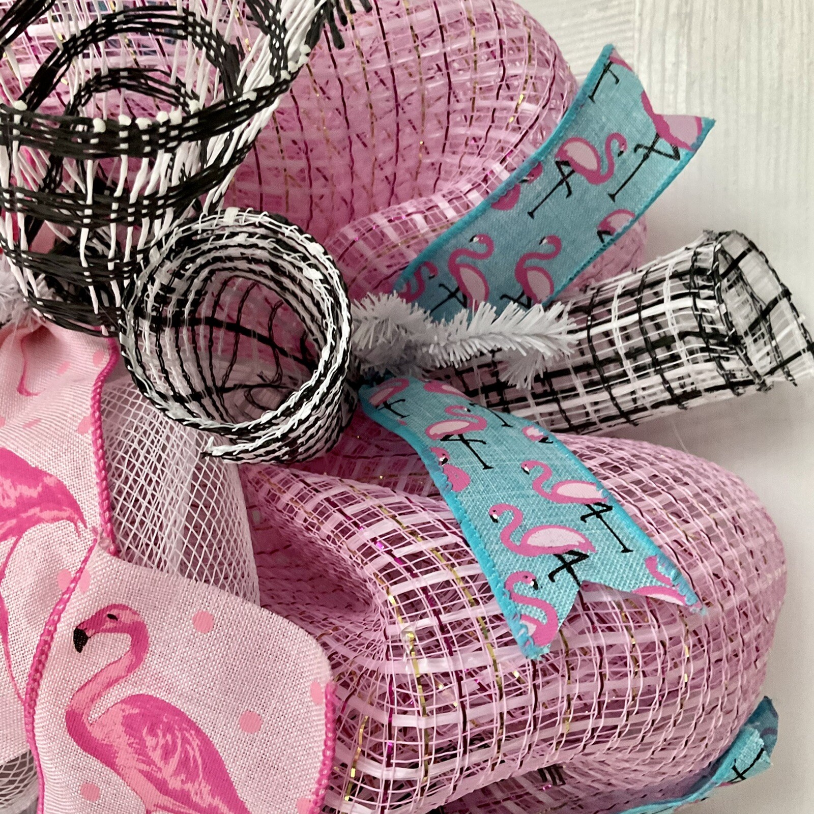 Flamingo Welcome Handmade Deco Mesh Door Wreath