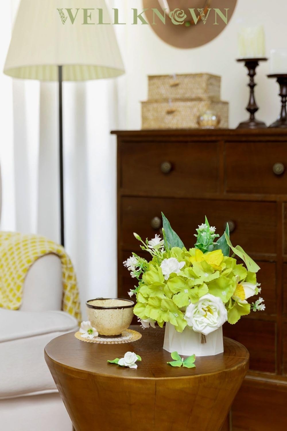 Small Fake Flowers in Plastic Vase 7″ Centerpieces Coffee Table Decor, Green …