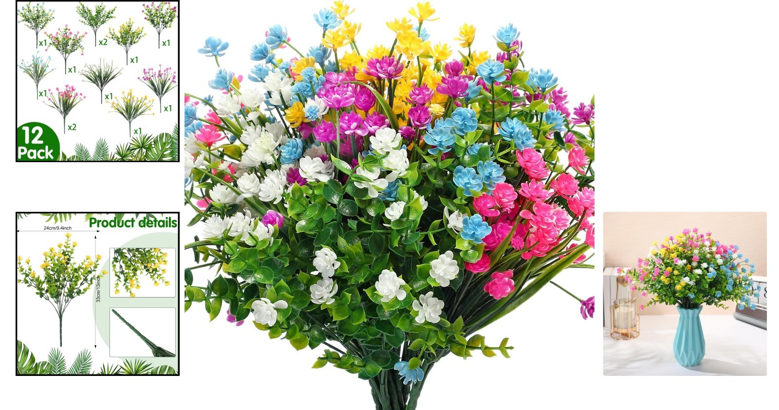 Vibrant 12-Pack Artificial Flowers – Daffodils & Boxwoods for Spring Decor