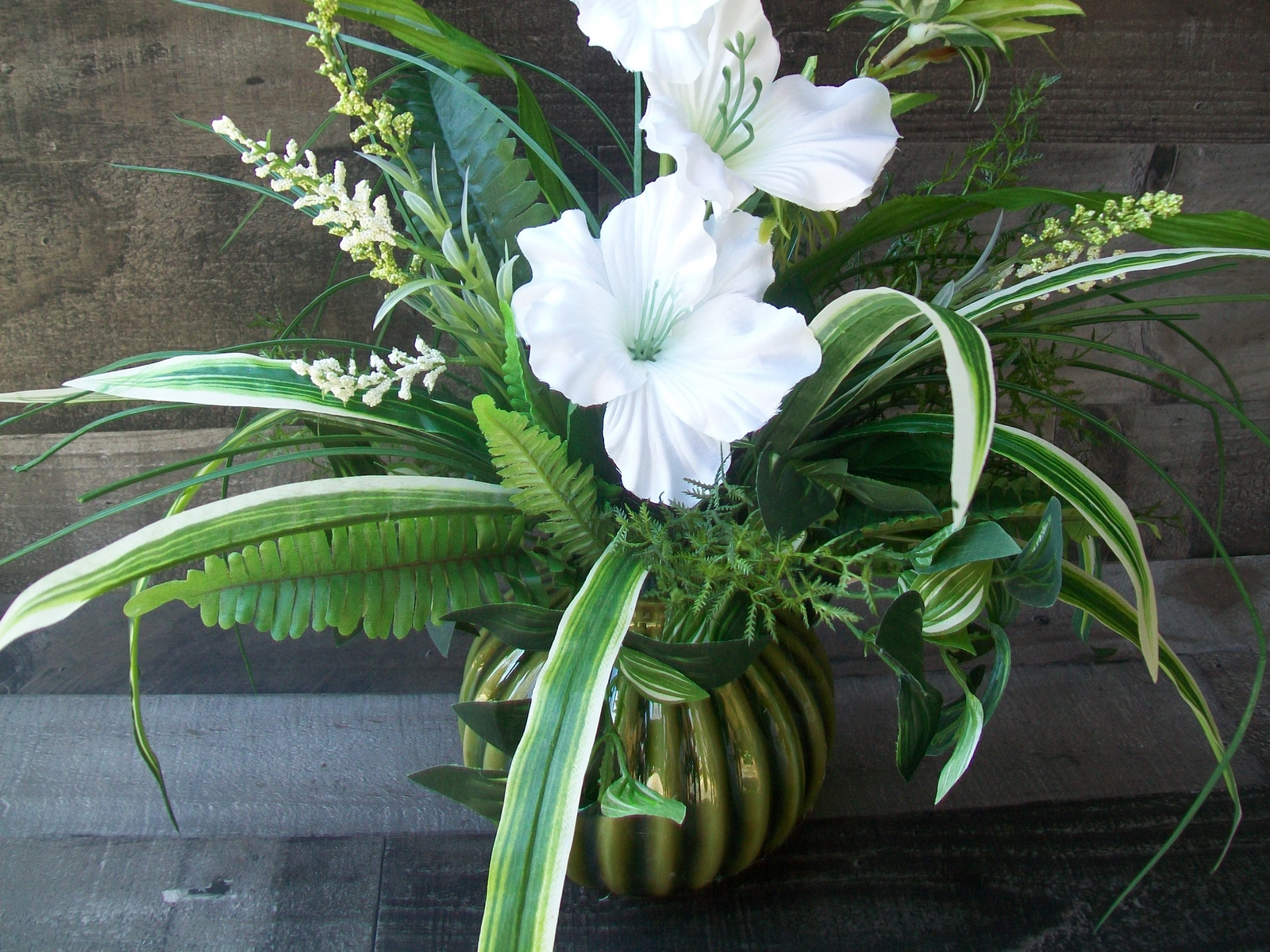 Green & White Spring All Occasion Floral Arrangement Centerpiece in Glass Vase
