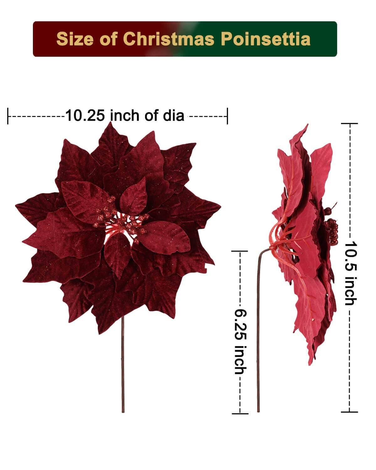 6 Pcs Red Christmas Poinsettia Flowers for Tree 10 Inch Deep Red Floral