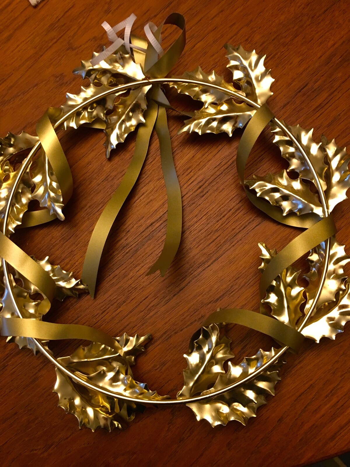 Vintage gold wreath made of tin with tin ribbon Excellent Quality 11″ Diameter