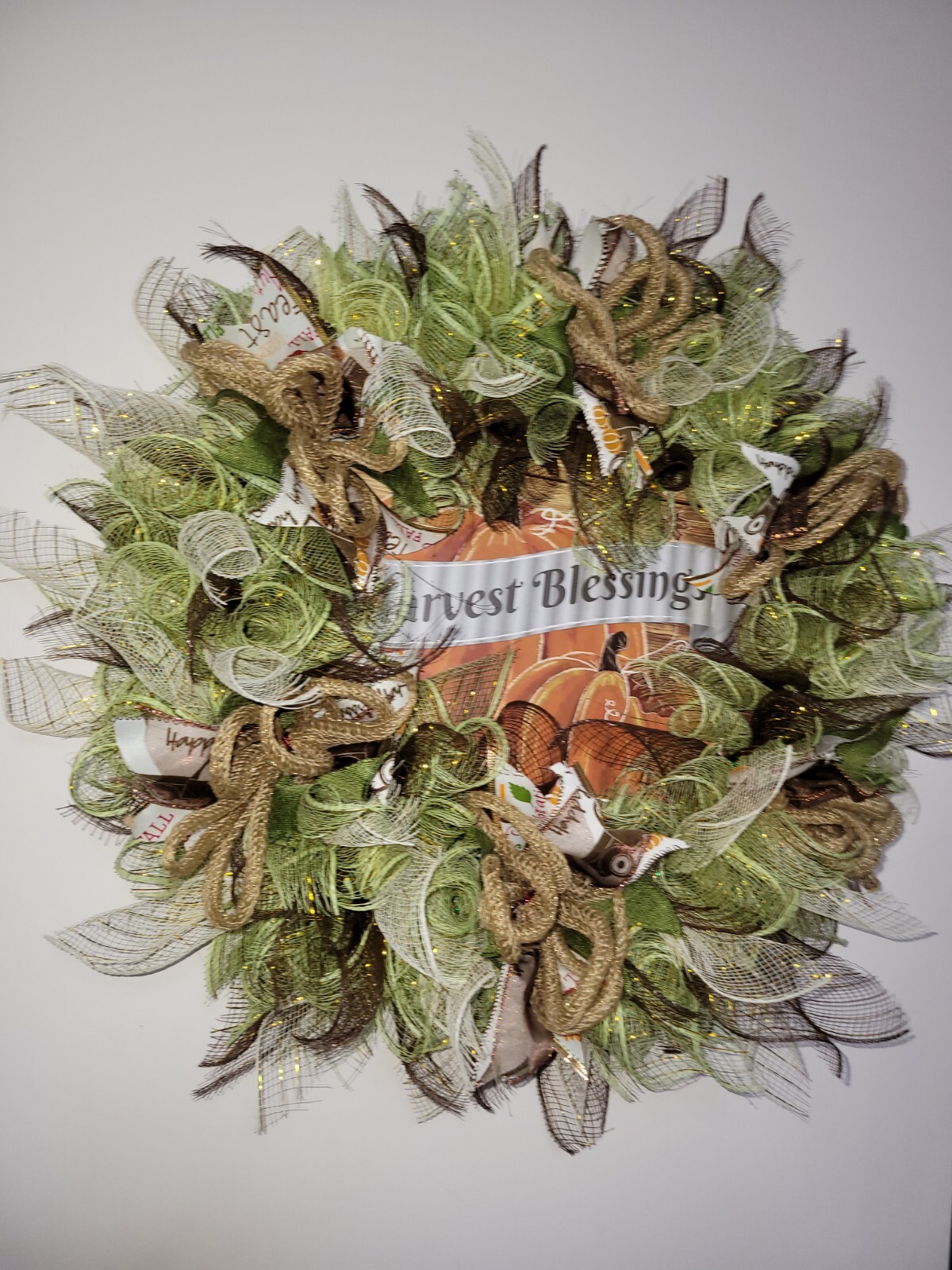 HARVEST BLESSING autumn Spring Mesh Front Door Wreath Wall Decor Bright colors