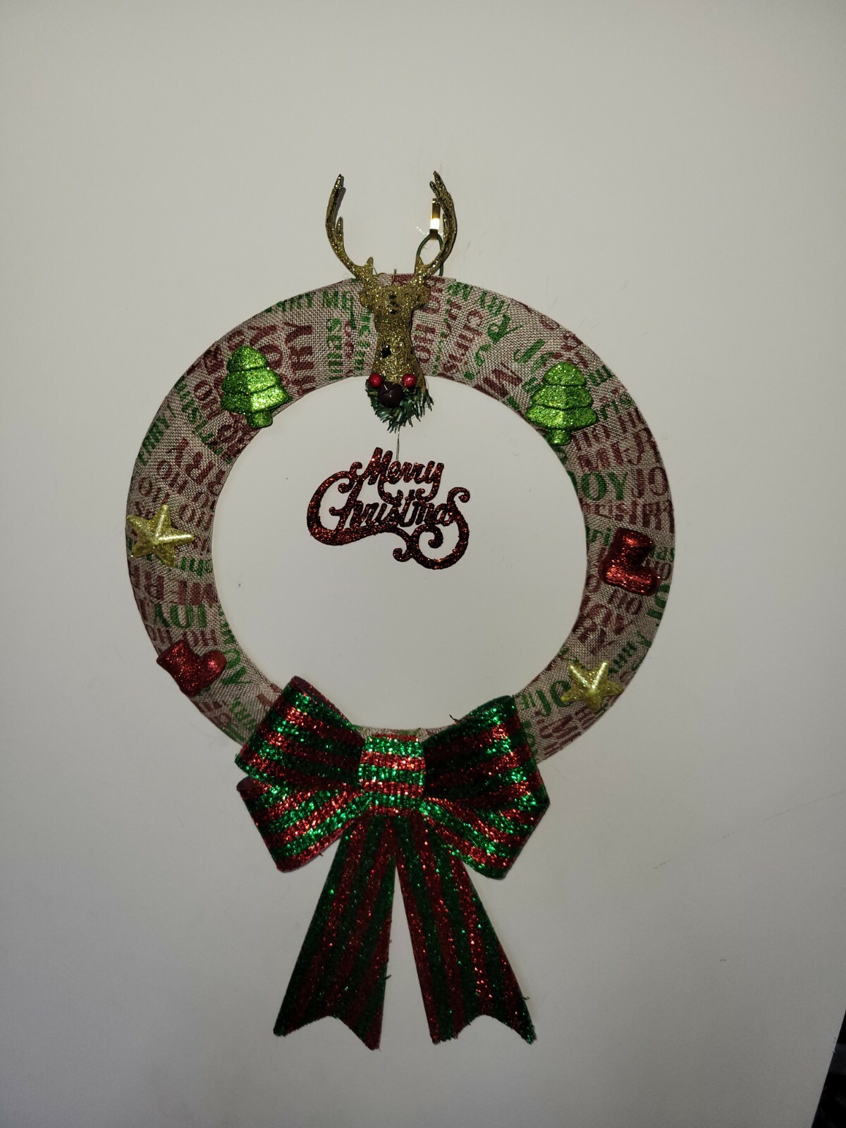Merry Christmas Happy Holidays Mesh Front Door Wreath Wall Decoration reindeer