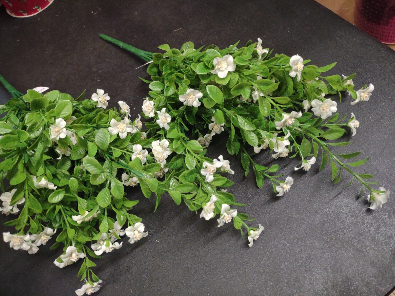 Set of 2: White Silk Mini Daisy Bush, “Jacob’s Ladder” Miniature Flower Blooms