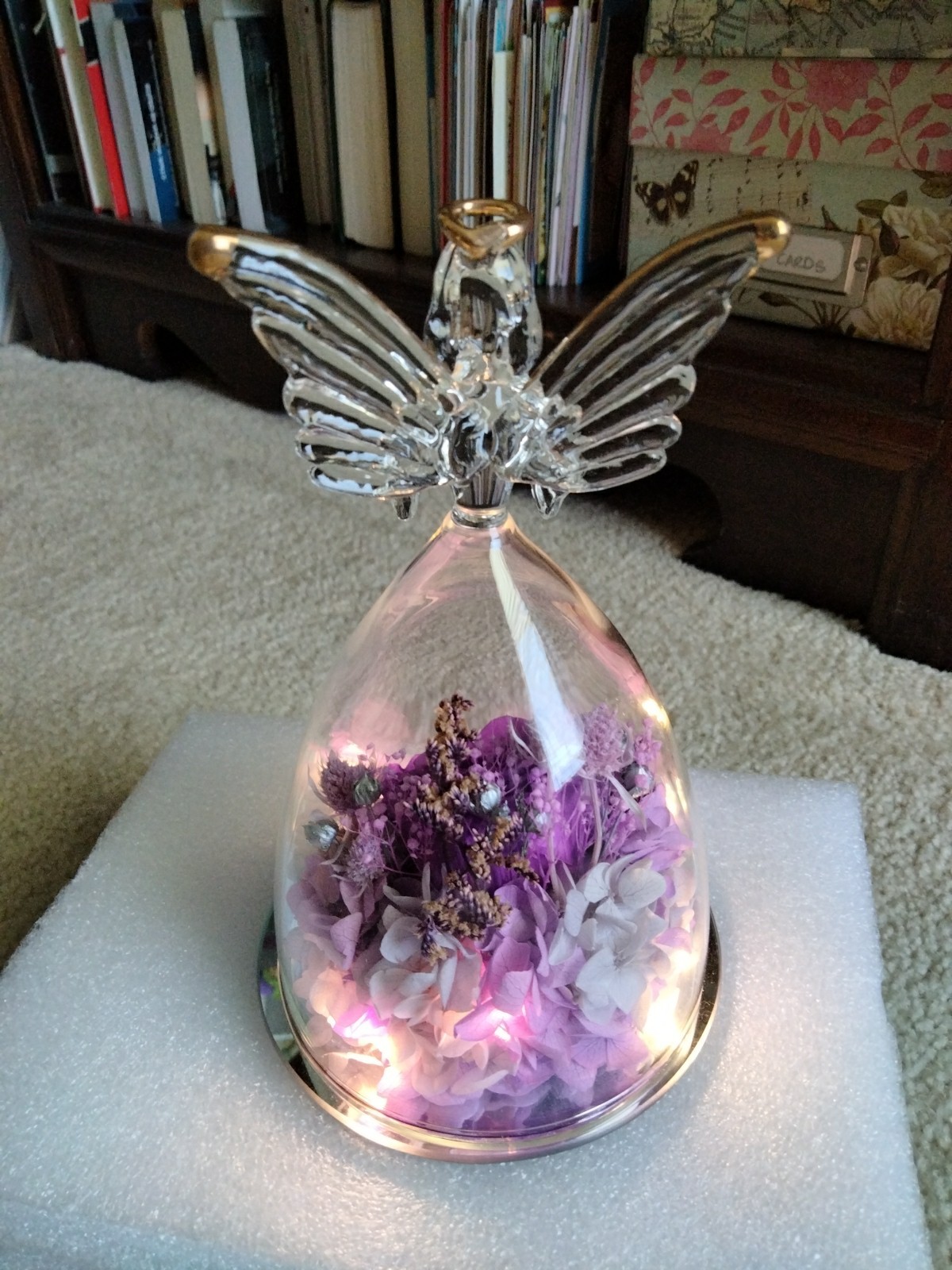 NEW Large Angel Figurine Preserved Real Roses Flowers with Light
