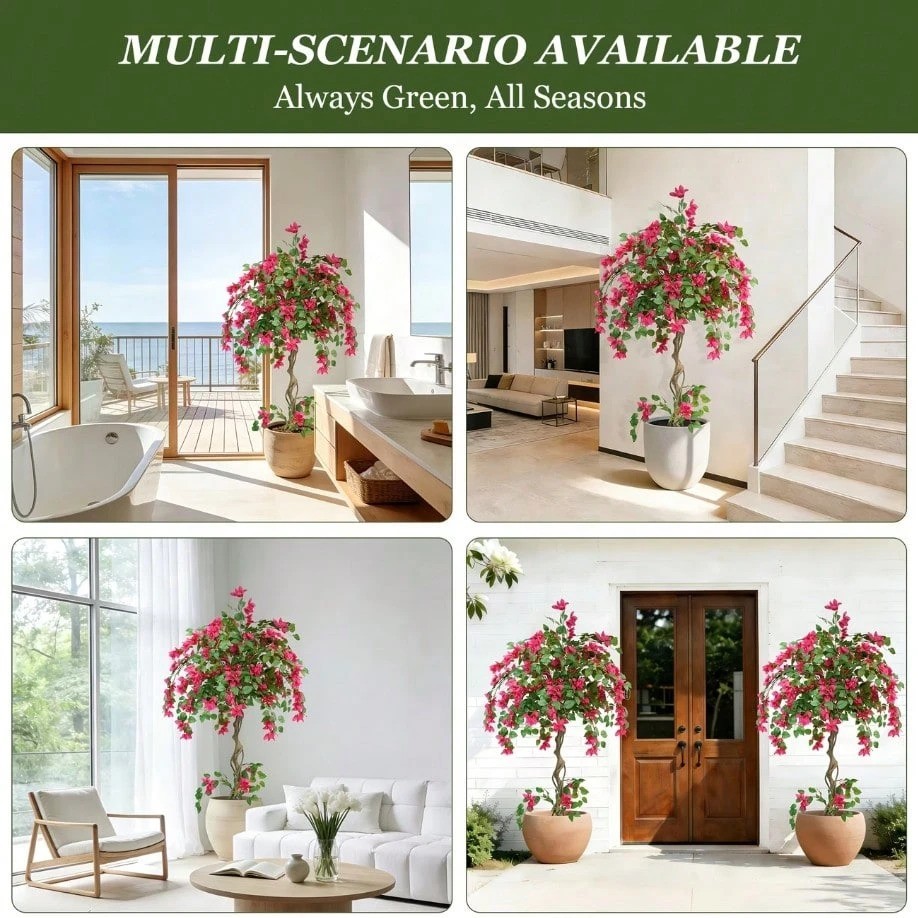 Artificial Bougainvillea Tree Pink Flowers Faux Plant 3 4 5 FT Indoor Outdoor