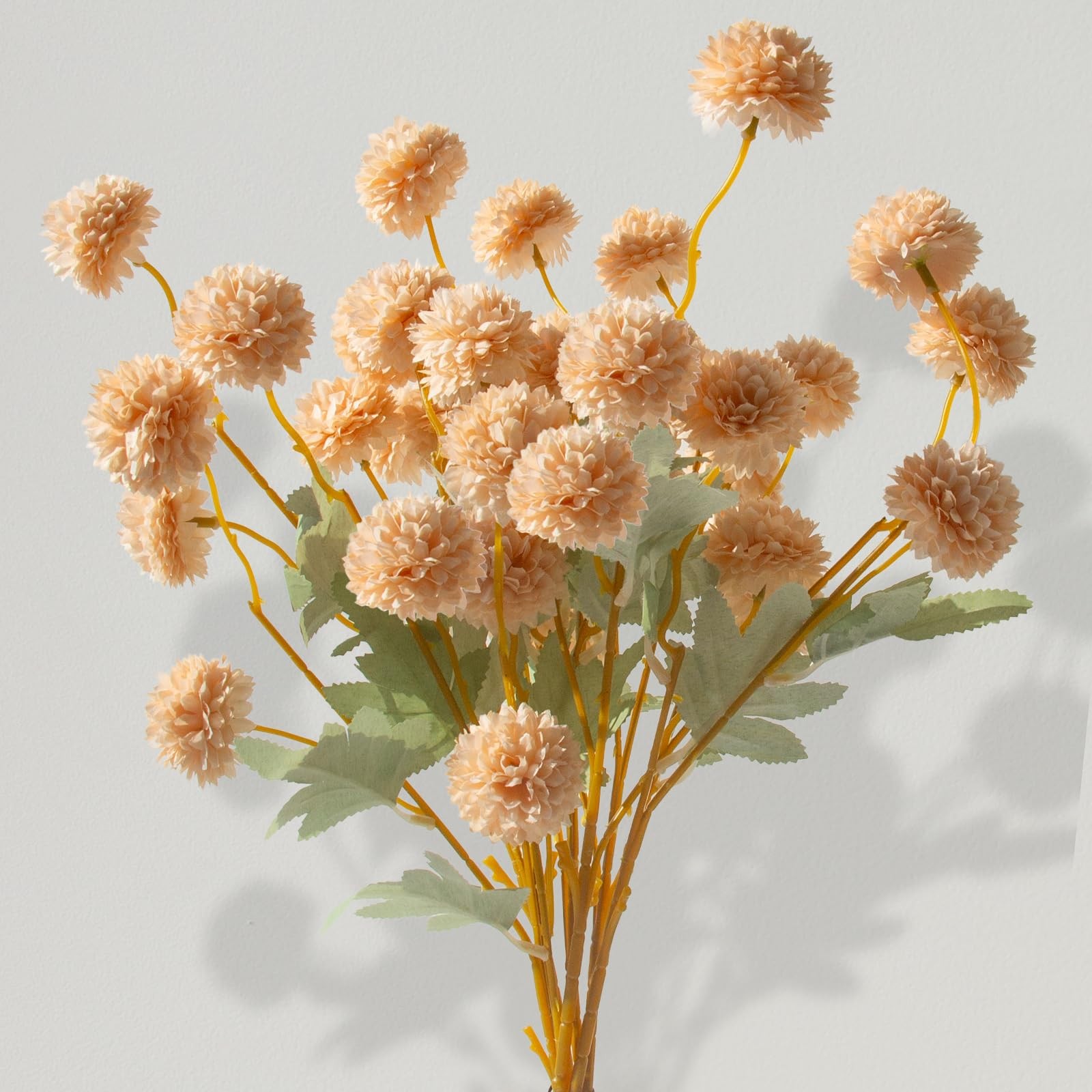 12 Pcs Artificial Chrysanthemum Flowers Beige Kiku Pom Pom Mums Faux Floral Fall