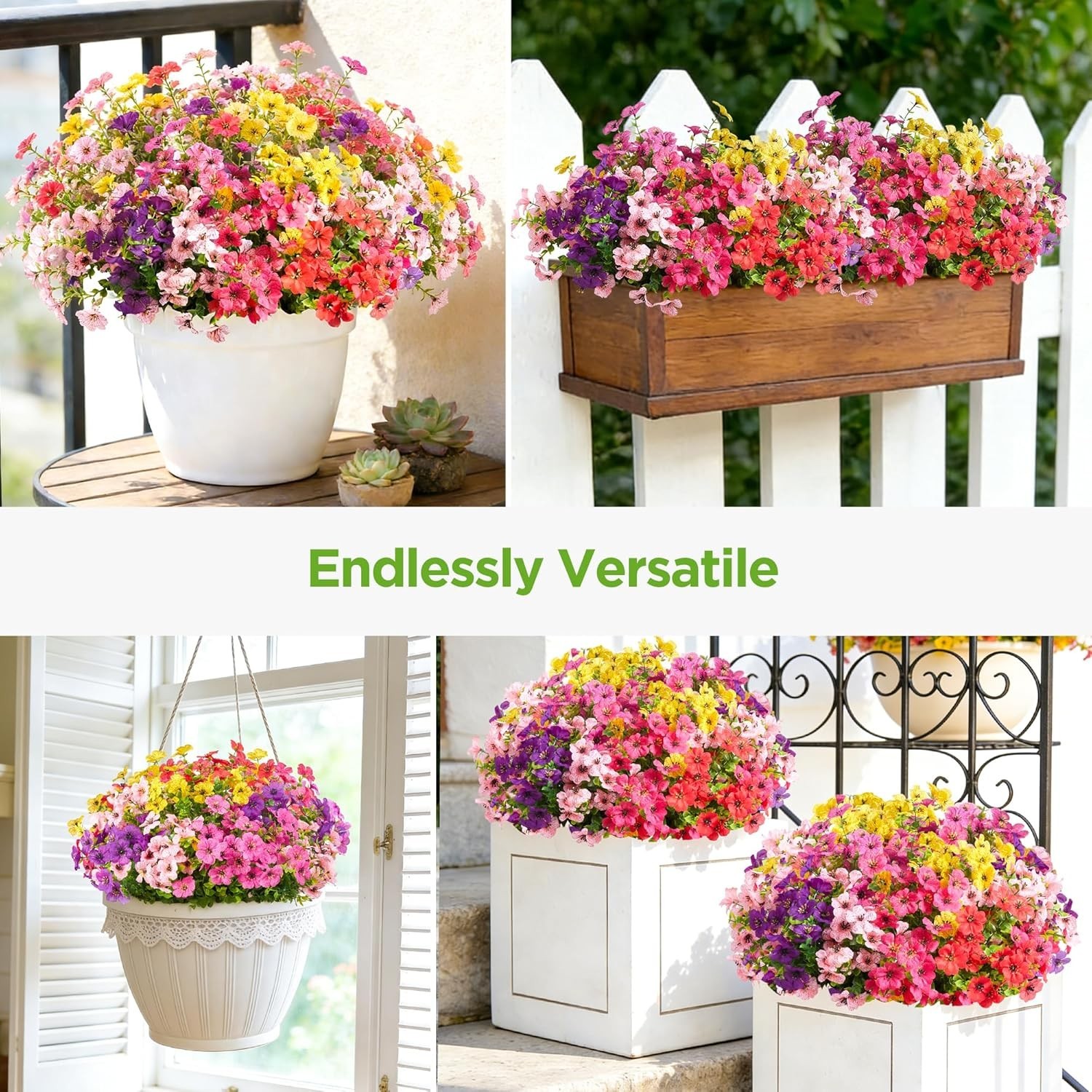 24 Bundles Artificial Flowers for Outdoors Fake Flowers Plants Spring Decoration