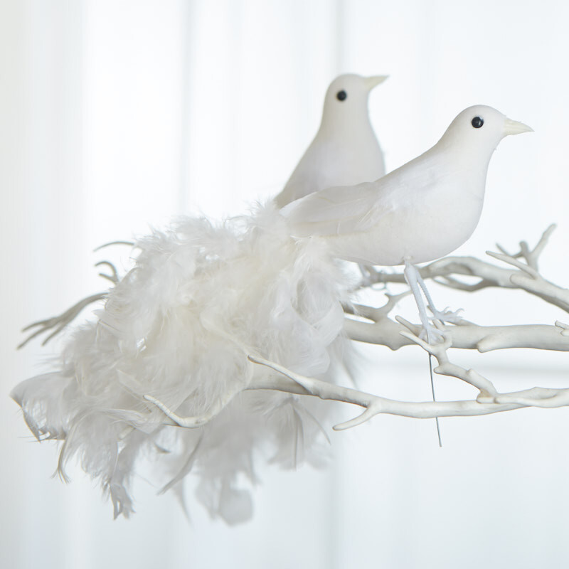 Pack of 6 White Feathered Long Tail 11″ Artificial Birds