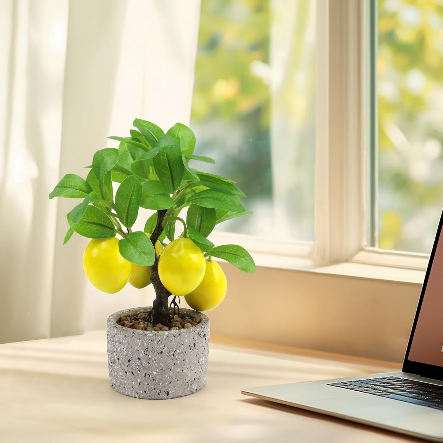 Artificial Potted Plants Fake Yellow Lemon Tree Bonsai Decoration Faux Fruit …