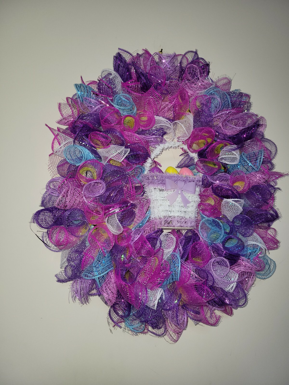 EASTER egg basket blue yellow purple pink SPRING Wreath Deco Mesh Door window