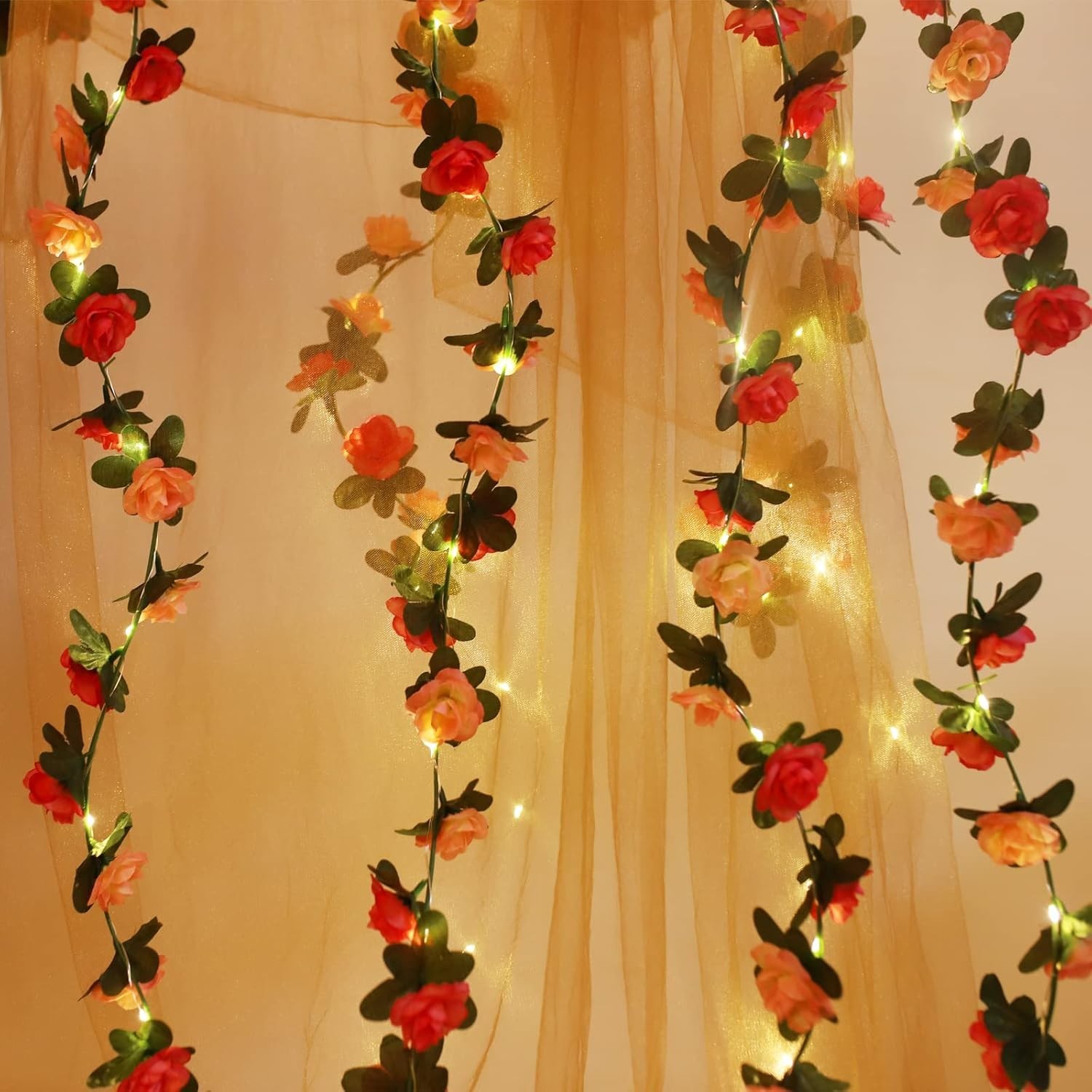 30 LED Rose Flower String Lights 8.2ft Artificial Flower Garland with Lights …